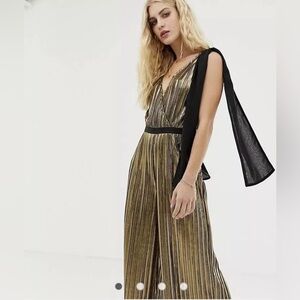 Moon River Gold Pleated Pantsuit